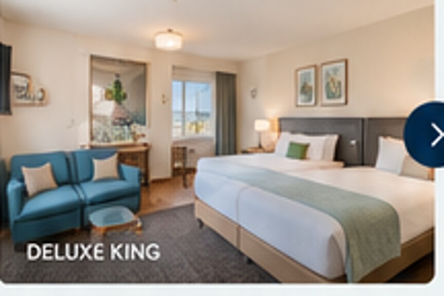 Bright hotel room seating area